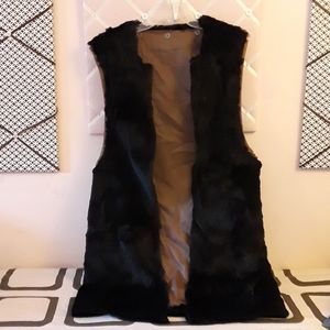 Faux Fur Gilet Vest Black with Satin Brown Lining